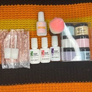 Dip powder with base, activator, gel top, and nail glue